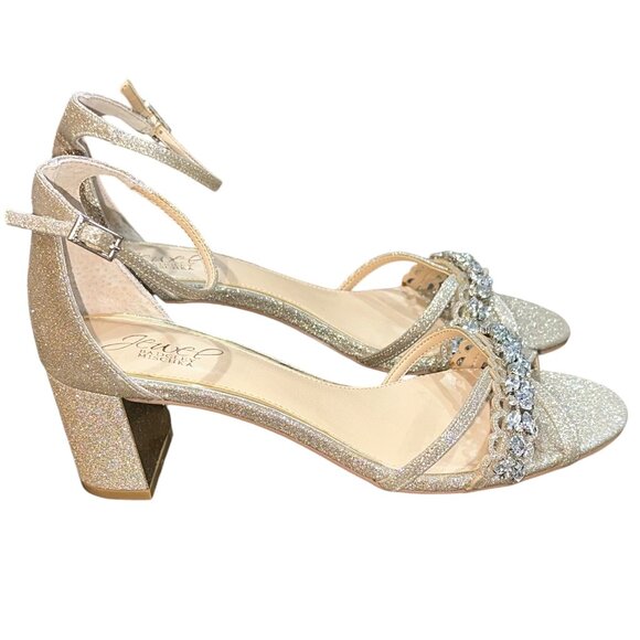 Jewel Badgley Mischka Giona‎ Embellished Evening Shoe Size 7.5 Light Gold New - Picture 2 of 8